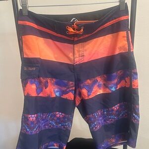 Quiksilver Men’s Orange & Navy Boardshorts with Coral Accents